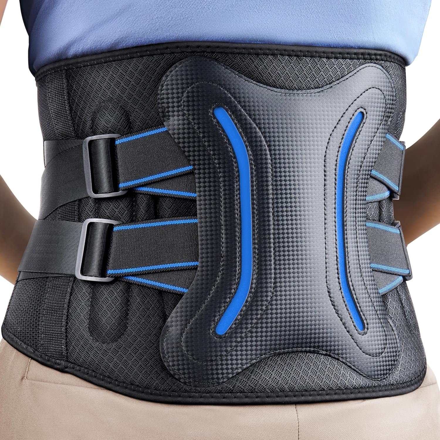 FEATOL Lower Back Brace with 5 Reinforced Stays for Women and Men, Adjustable Snug-Fit Lumbar Support Belt for Work, Size XXL, Waist 44.1″-48.4″