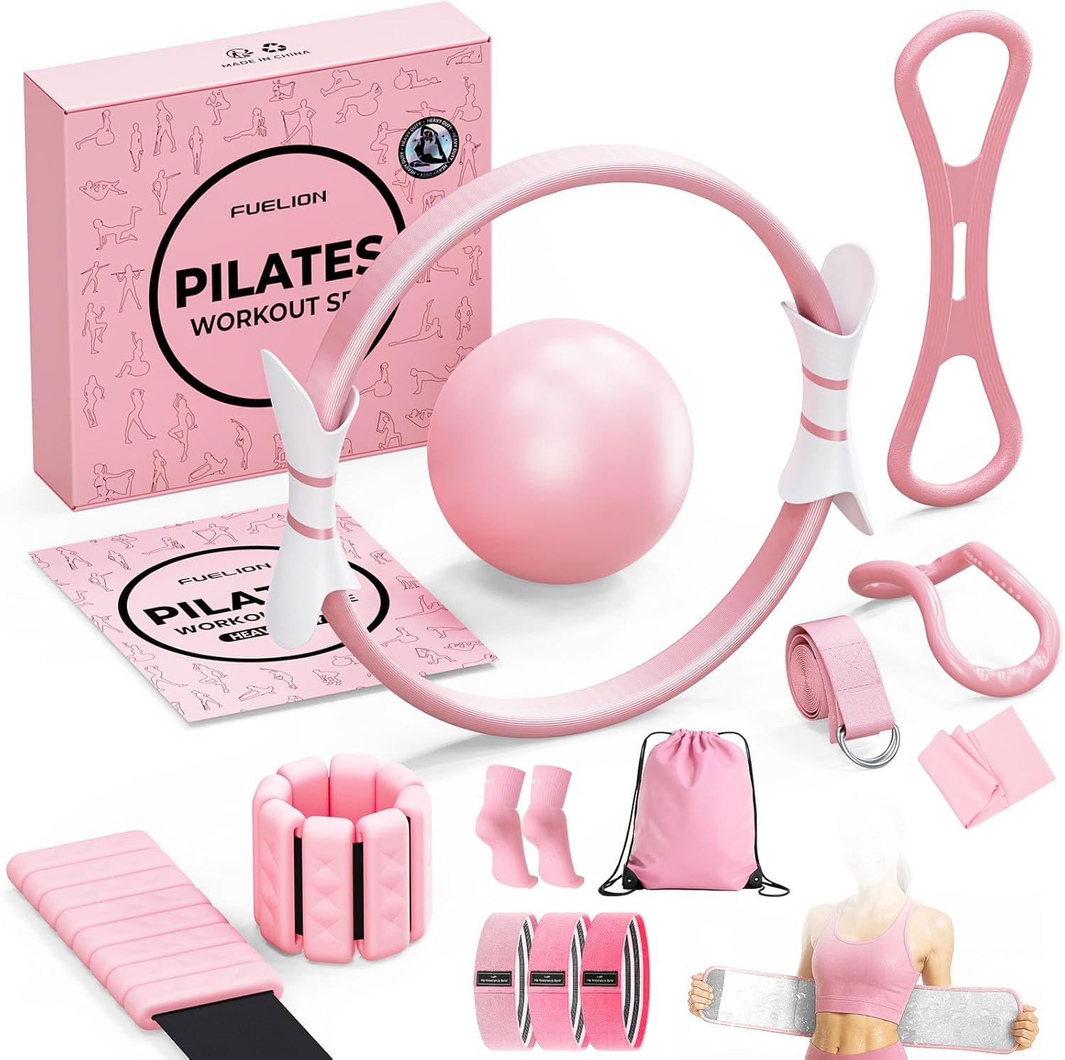 Pilates Ring Set, Magic Circle Yoga Ring, Pilates Ball, Adjustable Ankle Wrist Weights, Resistance Bands, Mini Ball, Pilates Starter Kit for Strength, Workout Guide Included